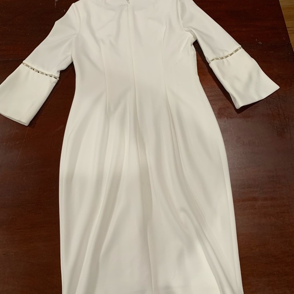 White Calvin Klein Dress with Pearls on sleeves - Picture 4 of 5
